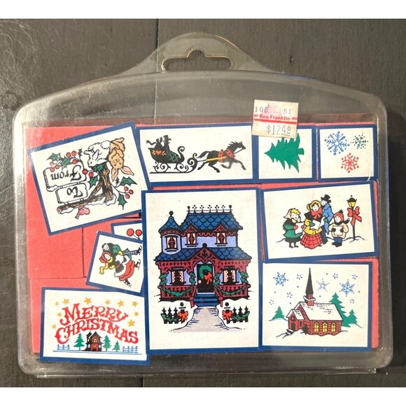 Vintage Christmas Rubber Stamp Set For Crafting & Scrapbooking by PSX - Picture 1 of 2